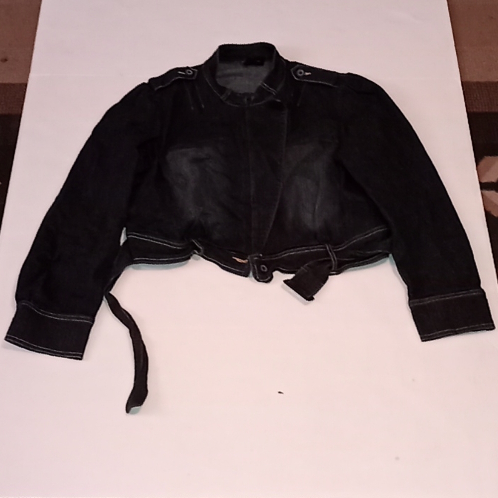 Cropped Biker Jean Jacket with Belt Size 3X